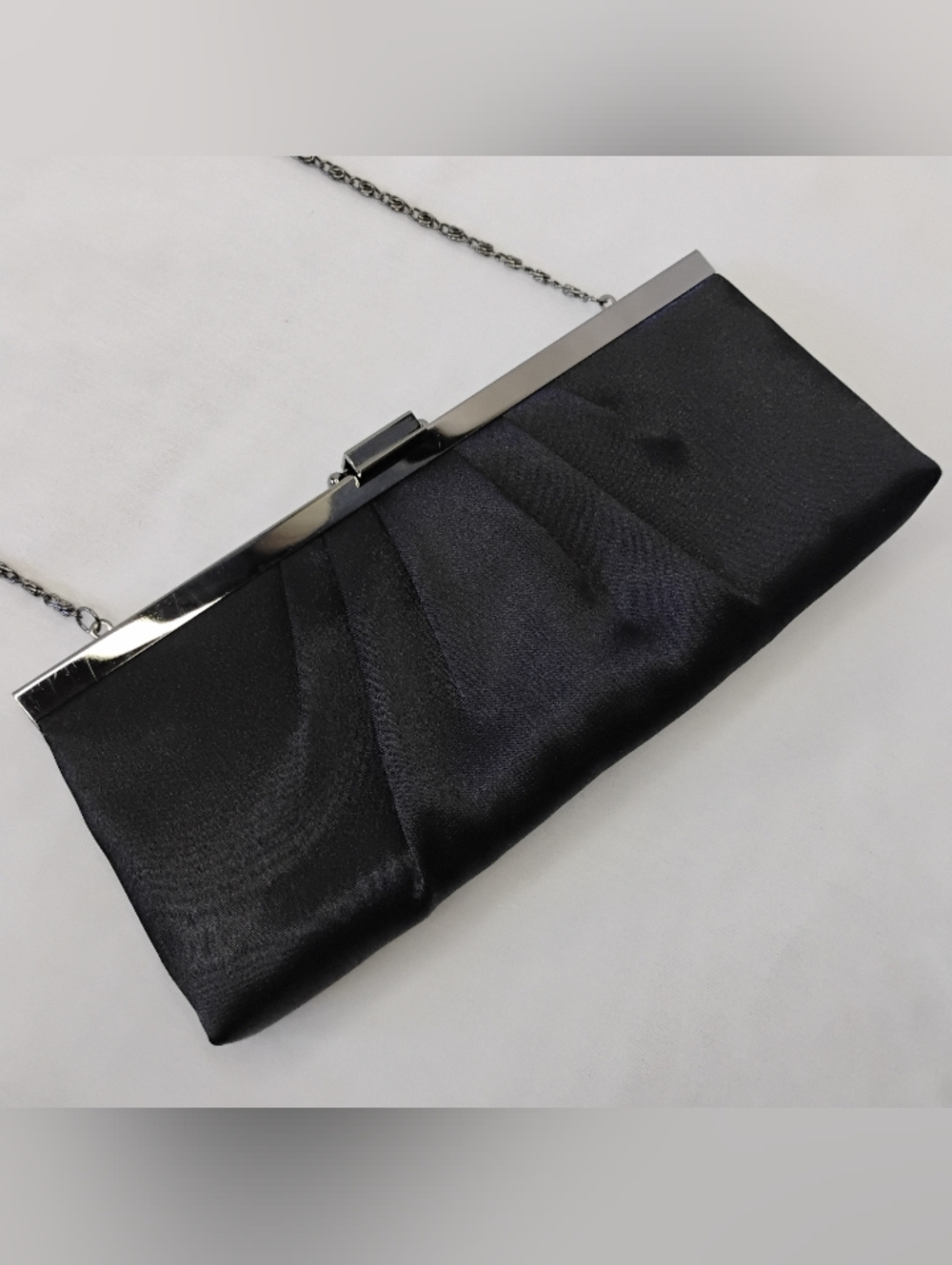 Women's Gunne Sax Black Satin Clutch / Shoulder Evening Bag Pleated Ruched Purse